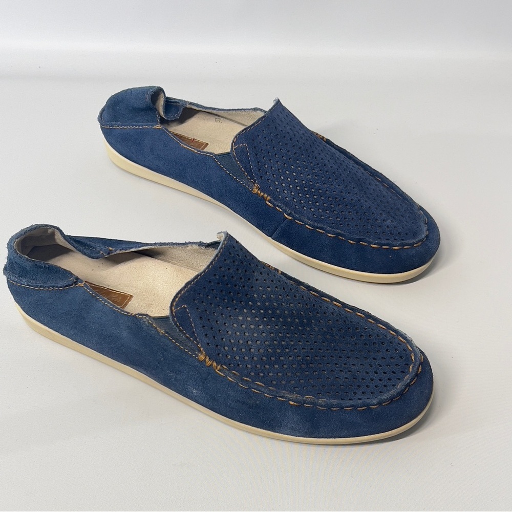 Olukai Nohea Blue Suede Leather Perforated Shoes Slippers Women’s Size 9